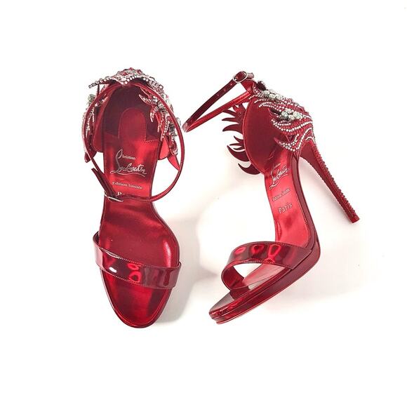 NEW Christian Louboutin Loubi Vega Red Crystal Embellished Strappy Sandals 38 - Picture 2 of 9